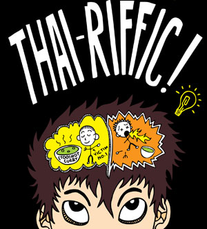 Detail of Thai-riffic! cover wit characher's thought bubble