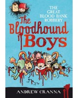 Book cover with a group of characters on the run and blood drips