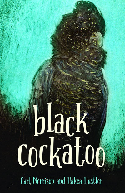 Black coclatoo against a blue background on book cover