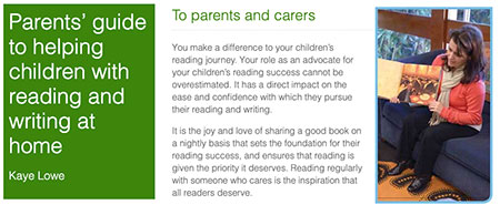 Page view of the online Parents Guide to helping children with reading and writing at home 