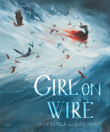 A girl walking in the sky with a flock of birds on the cover of Girl on Wire