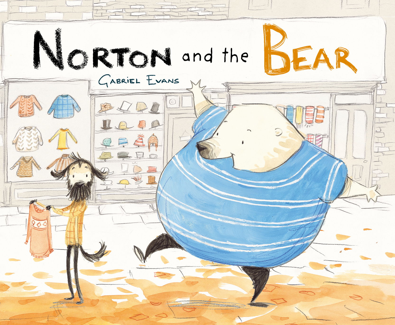 A man and a bear in a clohting store on cover of Norton and the Bear