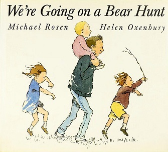 The original 1979 cover for We're Going on a Bear Hunt, showing father with three children