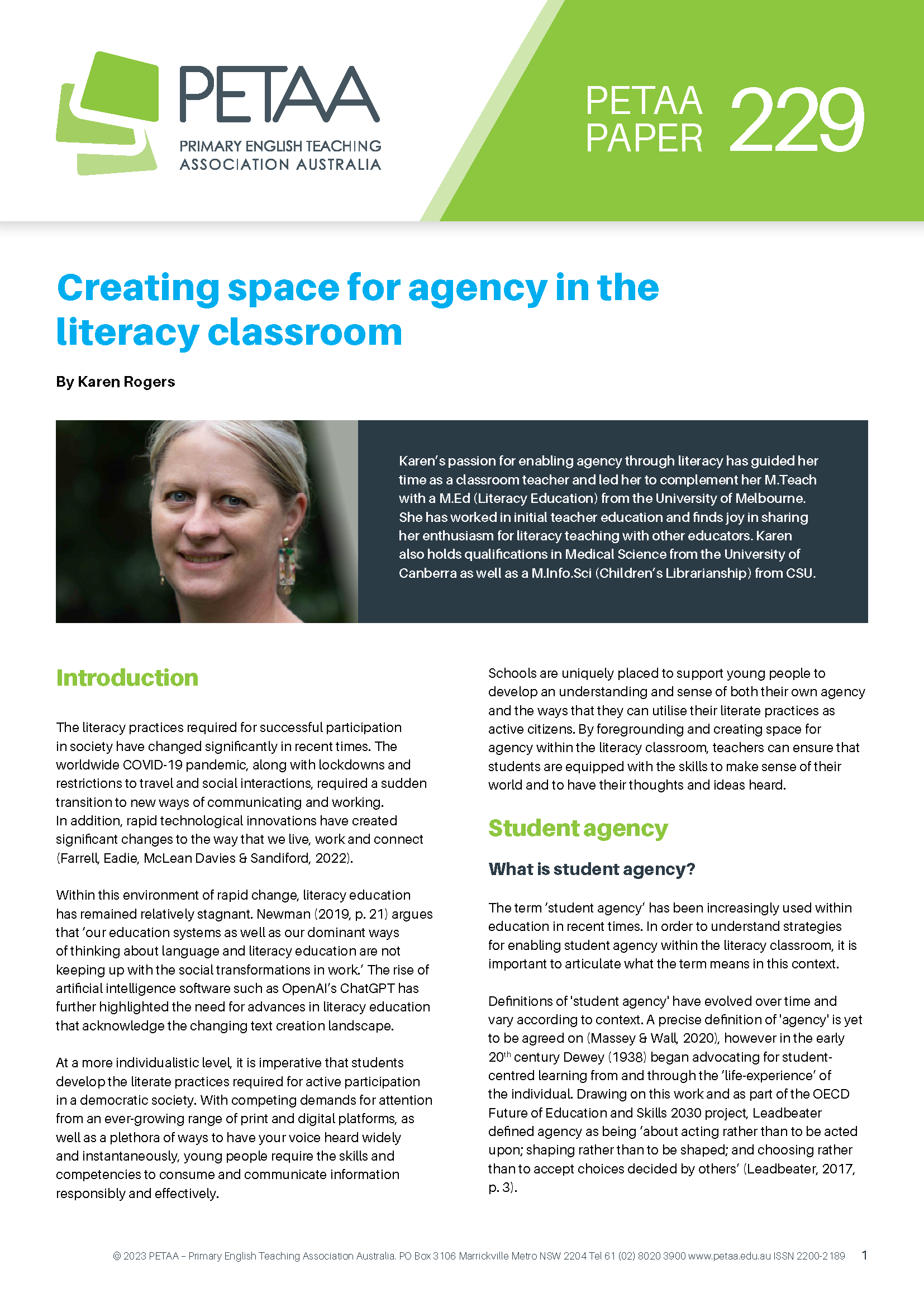 PP229: Creating space for agency in the literacy classroom