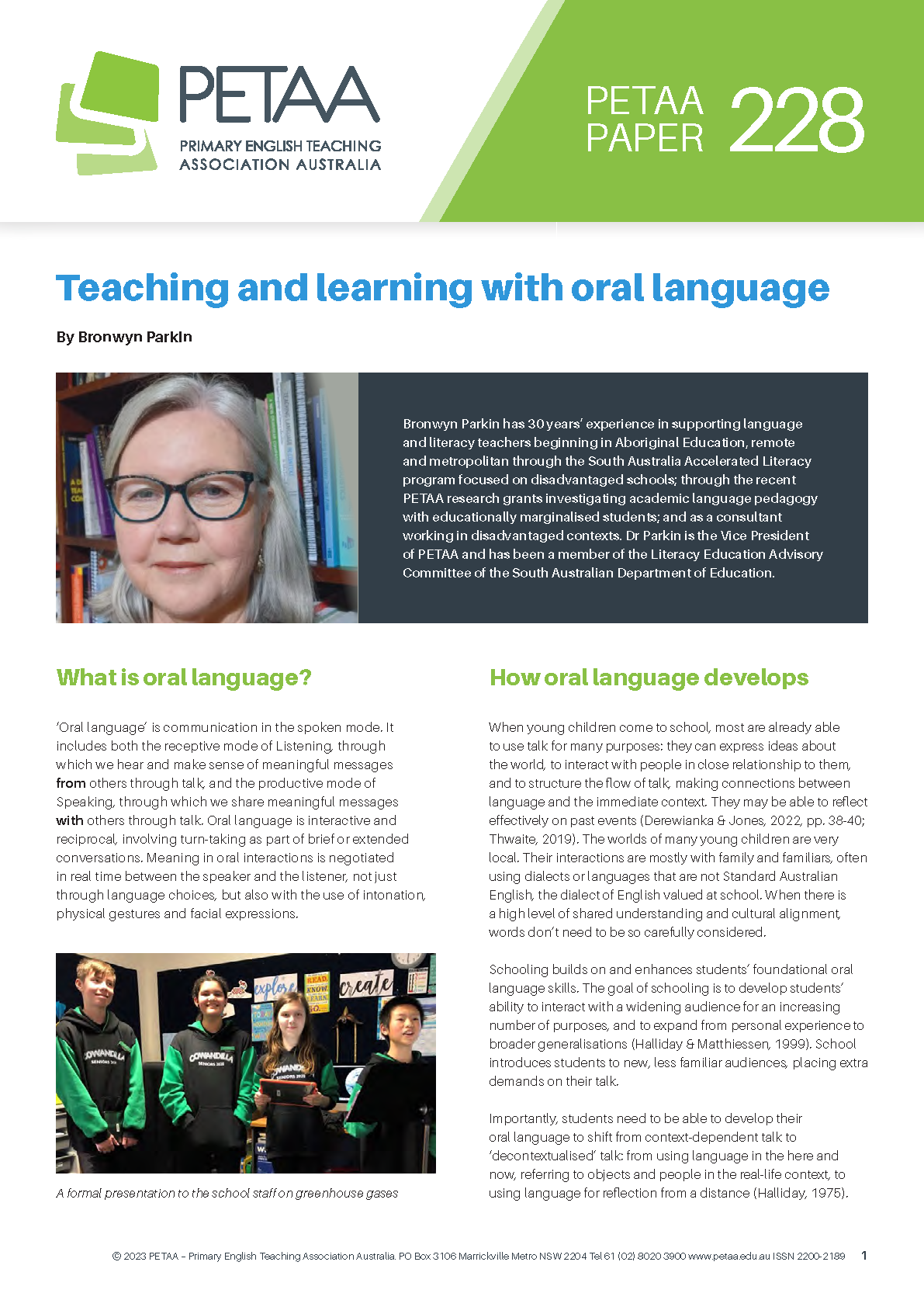 PP228: Teaching and Learning with Oral Language (hardcopy)